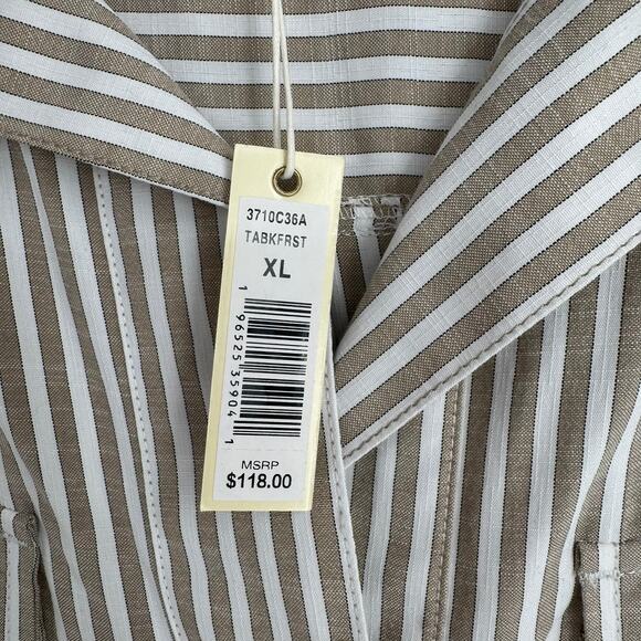 Max Studio London Striped Open Neck Blouse Womens XL Brown White NEW - Picture 9 of 12
